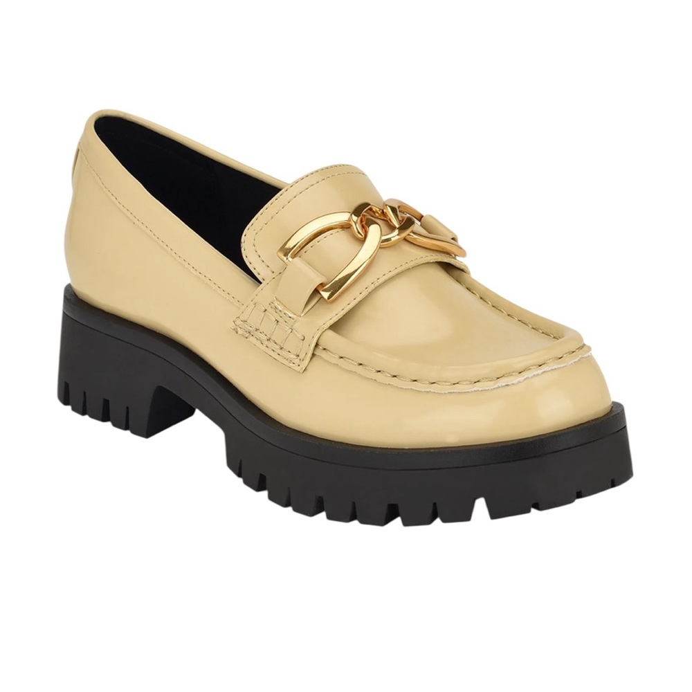 Nine West Womens‎ Gemay 3 Patent Slip On Loafer Heels Shoes Comfort Neutral SZ 7